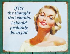 ... thought that counts TIN SIGN funny retro blonde quote ephemera 1981