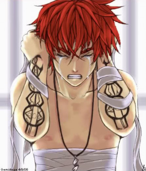 anime red head crying boy Image