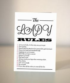 ... lady rules how to be a lady funny 21st birthday card for a young lady