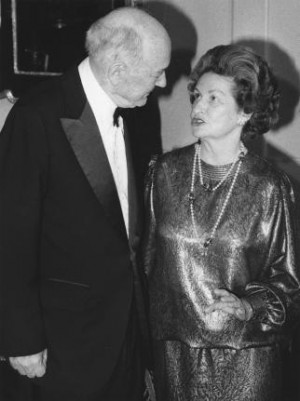 Dean Rusk and Lady Bird Johnson talk during a State Department dinner ...
