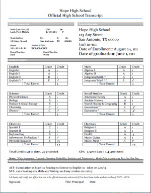 Subject Transcript Instead of Yearly Transcript - High School