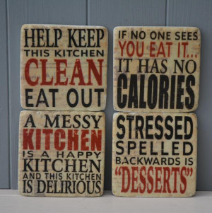 Fun and quirky set of 4 ceramic coasters featuring phrases and sayings ...