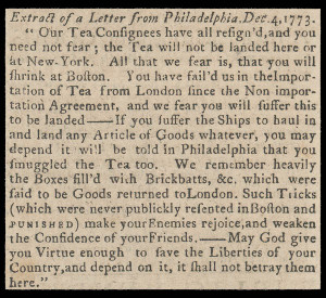 Extract of a Letter from Philadelphia, Dec. 4, 1773. Our tea ...