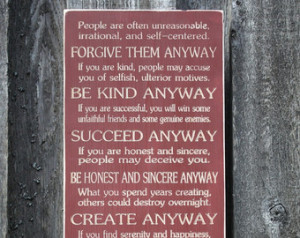 Mother Teresa Do It Anyway - 12x30 Religious Christian Carved Engraved ...