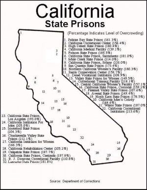 MAP OF CALIFORNIA STATE PRISON SYSTEM WITH STATISTICS FROM DEPARTMENT ...