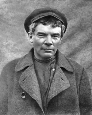 Portrait of Vladimir Lenin in disguise as factory worker K. P. Ivanov ...