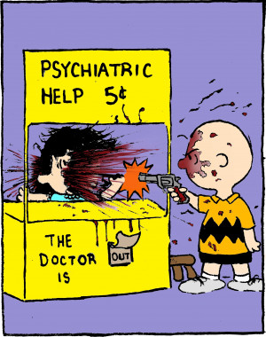 Charlie Brown-eye turns the gun from his head and fires it at Lucy. He ...