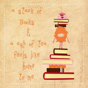 , book, books, cup of tea, drawing, etsy, illustrations, print, quote ...