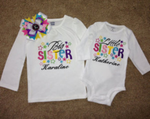 Embroidered - big sister shirt with stars and personalization - choose ...