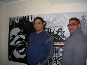 John Biddle andGreg Whaiapu with new mural at SoundHouse, Otara Music ...