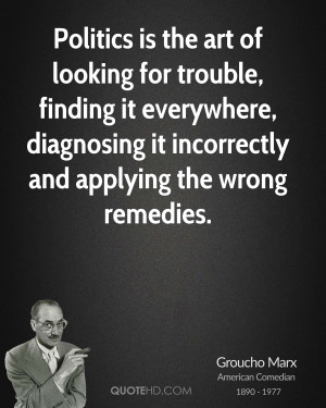 Politics is the art of looking for trouble, finding it everywhere ...