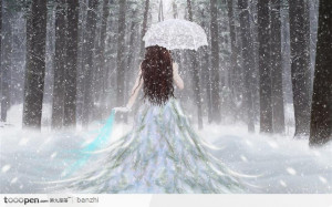 雪中行走的女性背影 (jpg)