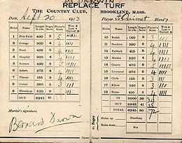 Francis Ouimet Scorecard US Open 1913