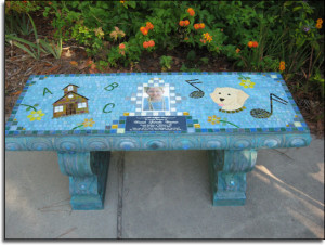 ... mosaic memorial art bench- butterflies created with Oriental china