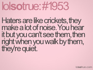 Haters are like crickets, they make a lot of noise. You hear it but ...