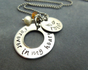 Personalized memorial necklace Forever in my heart with angel wings ...