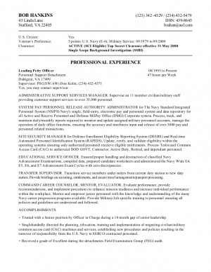 Entry Level Federal Government Resume Sample