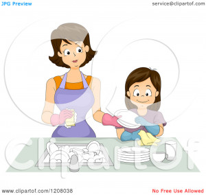 Clipart Girl Washing Dishes Royalty Free Vector Design
