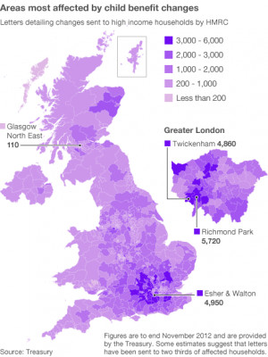 Map of UK showing number of letters detailing changes sent to high ...
