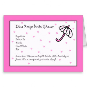 Recipe Bridal Shower Invitation -- Bridal Umbrella Greeting Card