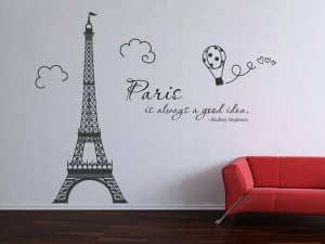 Paris Eiffel Tower Audrey Hepburn quote wall decal vinyl decal