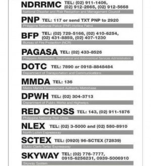 Emergency numbers Hotlines | NDRRMC, PNP, BFP, PAGASA, DOTC, MMDA ...
