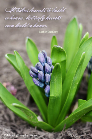 Hyacinth Bloom, Hearts Build A Home quote, Inspiring Quote