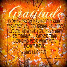 Gratitude - comes from having the right perspective . . . Max Lucado