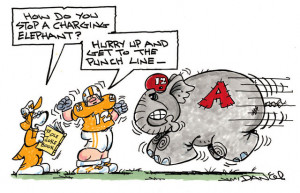 Charlie Daniel draws the Tennessee vs. Alabama cartoon.