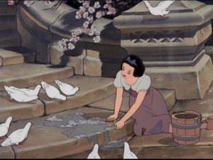 What is Snow White doing at the wishing well?
