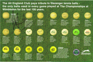 Poster signed by Tim Henman showing the development of Slazenger ...