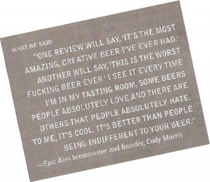 Cody Morris quote in Beer Advocate Magazine