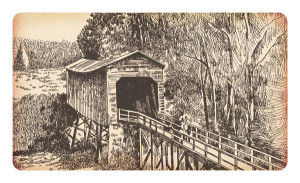 Covered Bridge: A pen and ink illustration of an old covered bridge on ...