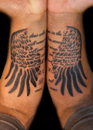 Tattoos.so » Memorial Eagle Wings and Quote Tattoo on Forearms