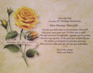 50th Wedding Anniversary Personaliz ed Poem Gift for Parents ...
