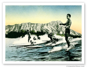 Hawaiian Print Surfing Hawaii Waikiki Duke Kahanamoku Ebay