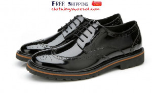 mens oxford casual shoes lace up patent leather wingtips black