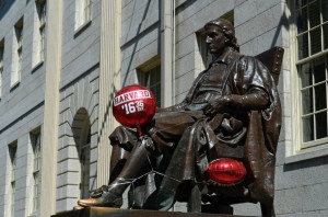 John Harvard dressed up for Move-In Day