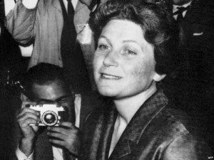 Svetlana Alliluyeva (as she was then known) speaking to reporters ...