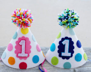 ... Boys and G irls First Birthday Felt Party Hat - Boy/Girl Twins - Cake