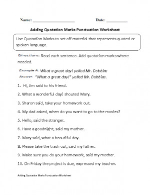 Adding Quotation Marks Punctuation Worksheet