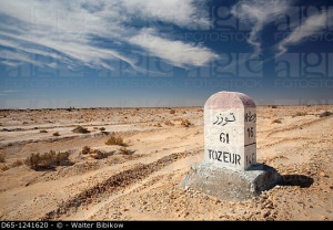 Tunisia Sahara Desert Kebili road marker to Tozeur on P 16 highway