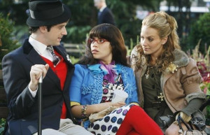 Still of America Ferrera, Becki Newton and Michael Urie in Ugly Betty