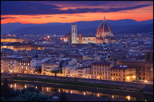 lights skyline night Italy europe sunset dome florence Tuscany