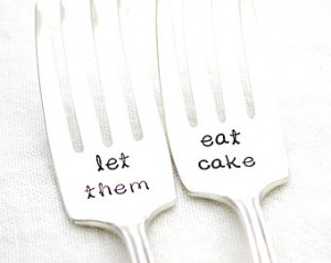 Let Them Eat Cake, set of 2 floral vintage silver handstamped dessert ...