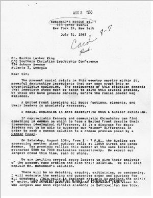 In this letter to Martin Luther King, Jr., Malcolm X invites King to ...