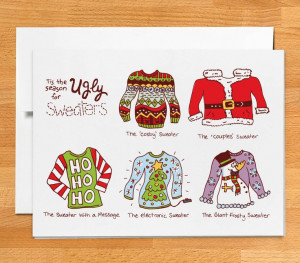Ugly Sweater Christmas Card - 8 Pack. $15.00, via Etsy.