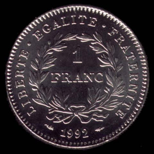 Pièce de 1 Franc français du 1992 en nickel type République revers
