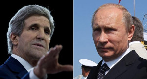 John Kerry (left) and Vladimir Putin are pictured in this composite ...