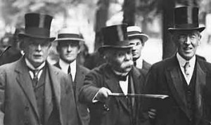 Lloyd George, Clemenceau and Wilson arrive at the Versailles Treaty ...